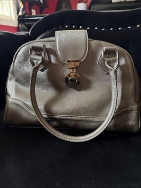 NY & Company Elegant Metallic Silver Dome Satchel - Women Bags